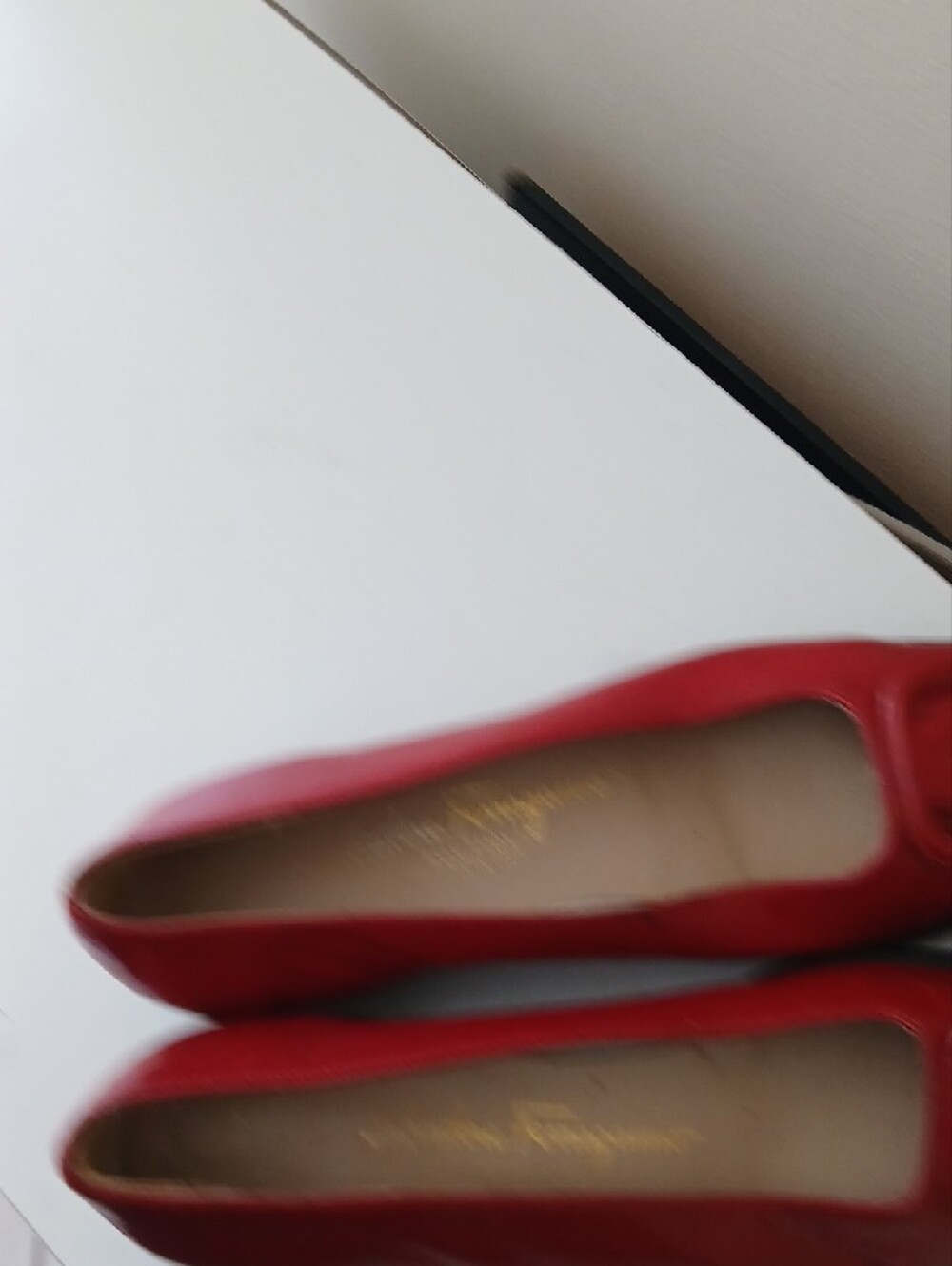 Salvatore Ferragamo Red Leather Flats with Signature Buckle - Picture 5 of 7